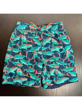 GAP Blue Shark Print Swim Trunks with Elastic Waistband